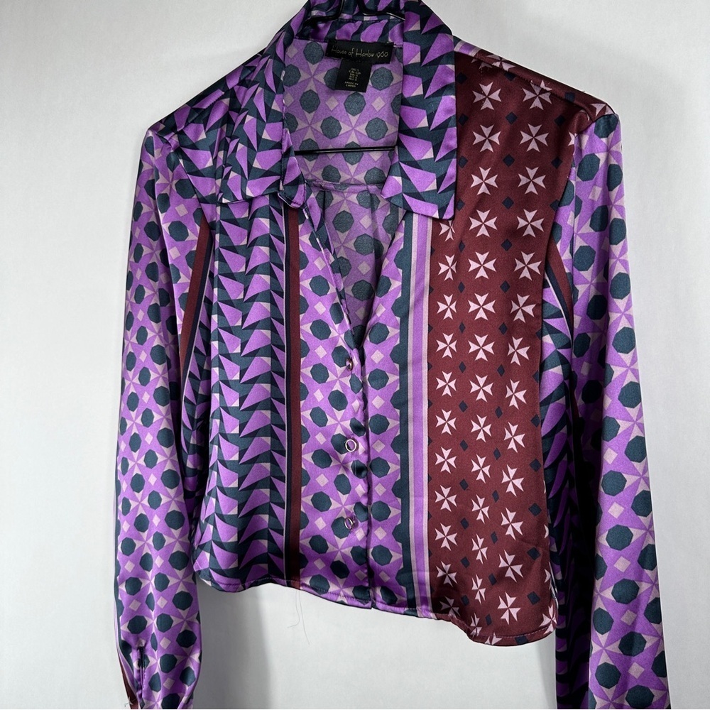 House of Harlow Purple and Brown Patterned Women's Top | Size Small - Picture 2 of 10